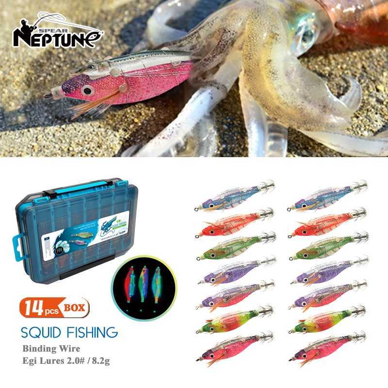 New 14pcs Fishing Lures Set 2.0# Squid Jig Bait Bundled Luminous Webfoot Octopus Egi Lure Wobbler Cuttlefish Hook Sea TackleXJ250122