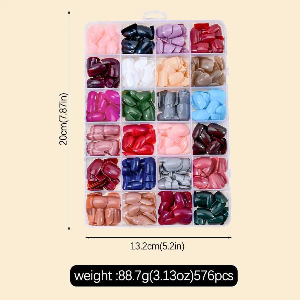 1Box/576Pcs Solid Colors Medium Square Press On Nails 24 Colors Glossy Full Cover False Nails For Women DIY Manicure Nails TipsW250120