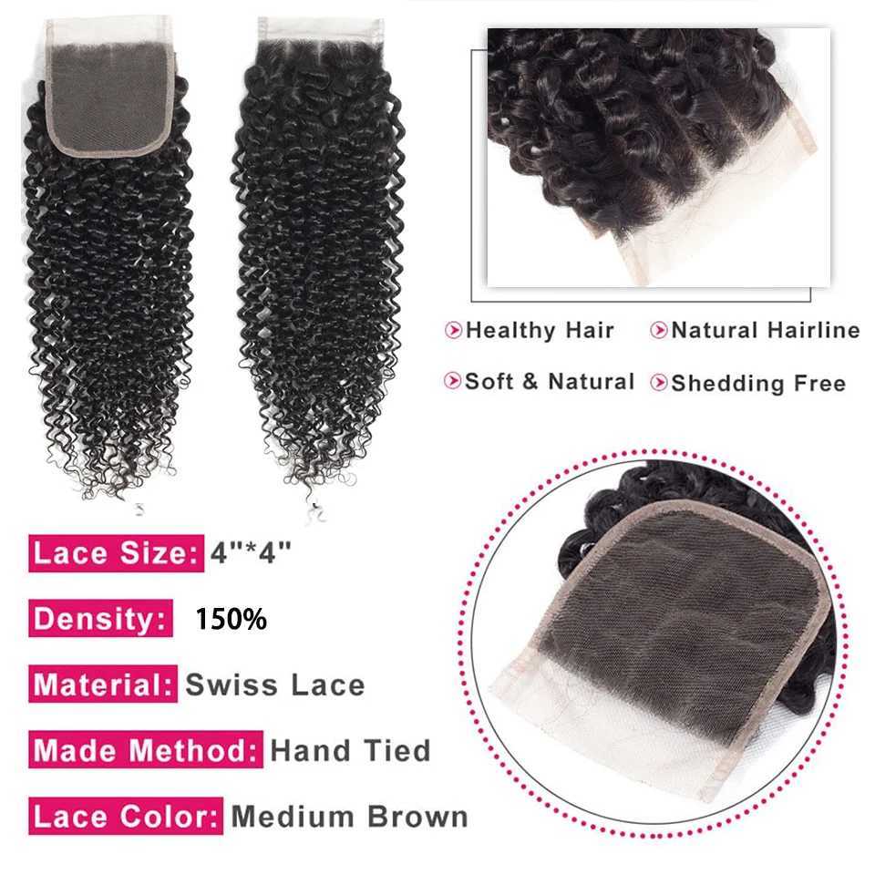 Yyong 4X4 Lace Clo Brazilian Kinky Curly Hair 100% Remy Human Hair One Lace Clo Can Be Bleached Knots Natural HairlineXJ250120