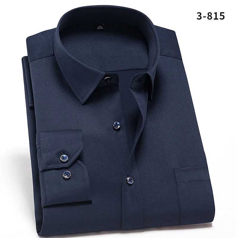 2024 Non-Iron Solid Stretch Shirts for Men Long Sleeve Dress Shirt Men Regular Fit with Front Pocket Soft Easycare Formal TopXJ250121