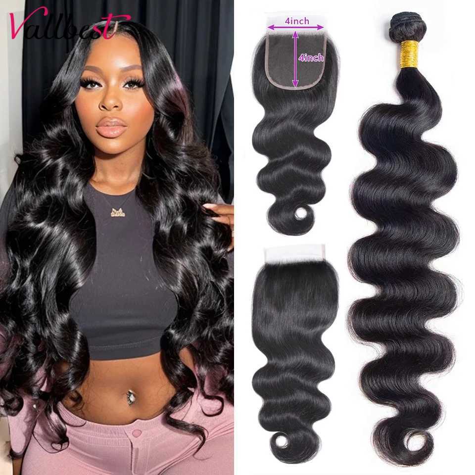 Vallbest Body Wave Bundles Human Hair With 4x4 Lace Clo Brazilian Hair Weave 3/4 Bundles With Clo Remy Hair ExtensionsXJ250120