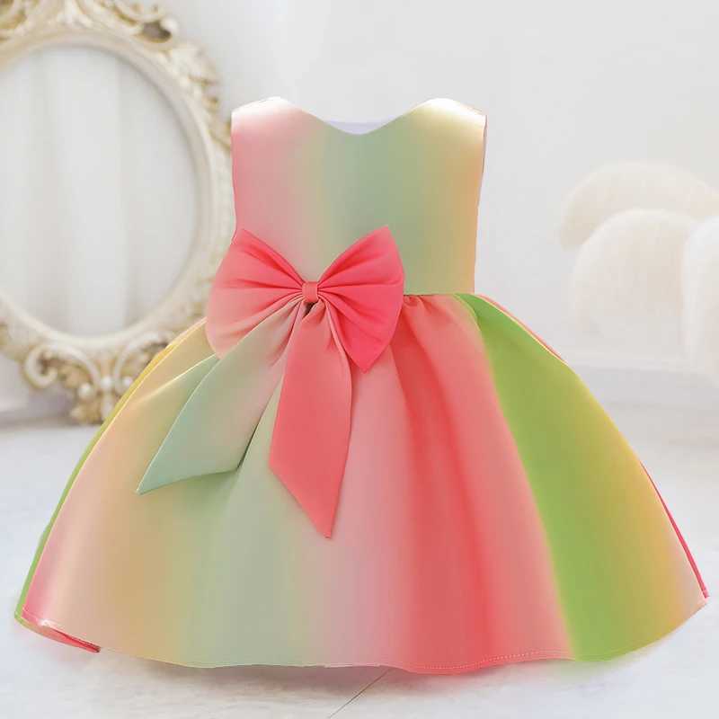 Summer Newborn Baptism 1 Year Birthday Dress For Baby Girl Colorful Princess Dresses Party Dress Child Costumes Gradient X250203
