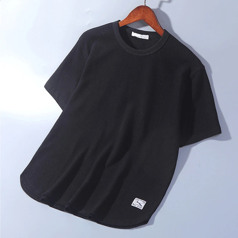 5XL Solid Color Waffle Tshirts for Men Casual Quality Shortsleeved Mens Tees Summer Fashion ner Tops Male 250108