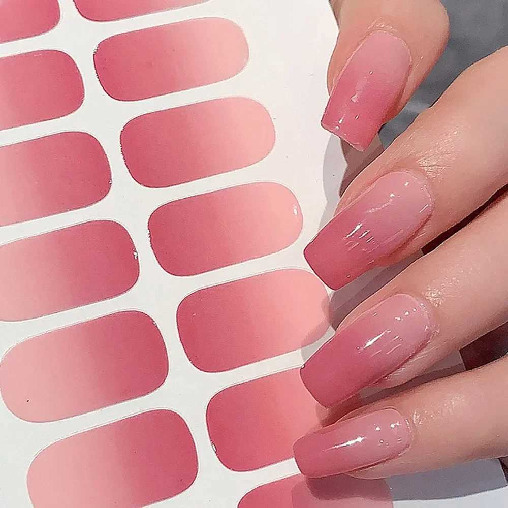 Semi-cured Gel Nail Stickers Solid Color Nail Semi-baked Tips Full Paste Nail Decals UV Lamp NeedXJ250120