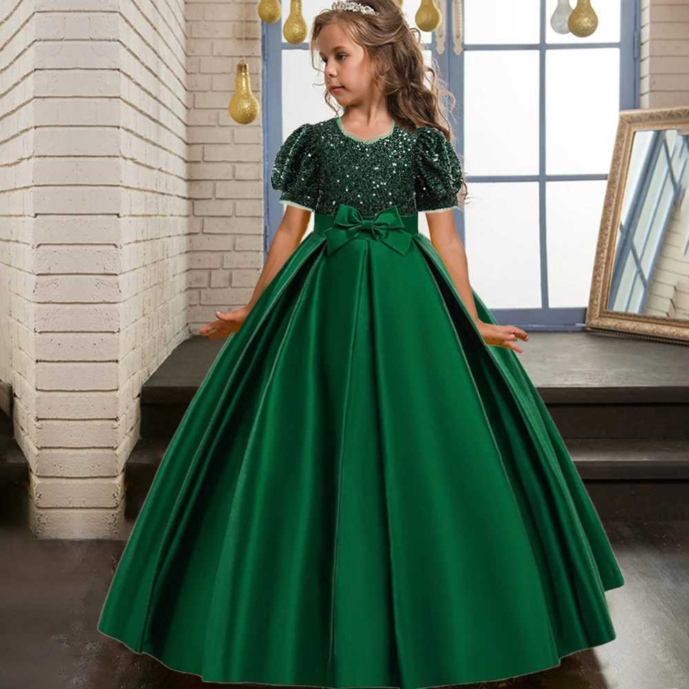 Christmas Sequin Bridesmaid Girl Dresses Elegant Bow Wedding Party Princess Prom Kids Dress For Girls Birthday Evening Costumes X250203