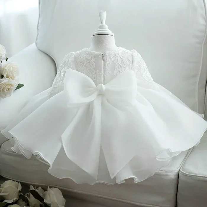 Sparkling White No.1 Birthday Dress for Girls Baptist Dress Grid Princess Party Ball Dress Baby Dress Long Sleeve Newborn X250203