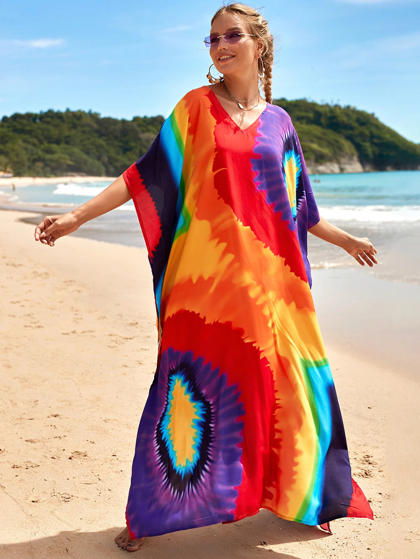 Women Beachwear Long Beach Coverups Caftan Casual Dress Swimwear Cover Ups Bathing Suit 250122