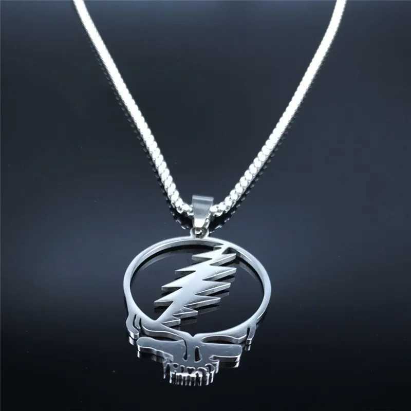 2024 New fashion punk rock band Grateful Dead Skull stainless steel necklace personality alphanulose collarbone chain for men anXJ250121