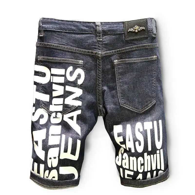 New fashion designer knee length denim shorts mens casual luxury brand street clothing denim printed summer shorts X250203