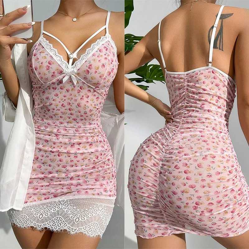 Dress patterned suspender pajama short skirt cute and sexy robe femmes Japanese mori dress sexy come women Fe clothingXJ250115