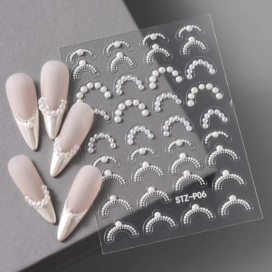 White 5D Pearl Lace Wave Lines Nail Art Stickers Elegant Exquisite Nail Decoration Decals Self Adhesive Transfer Slider ManicureXJ250120