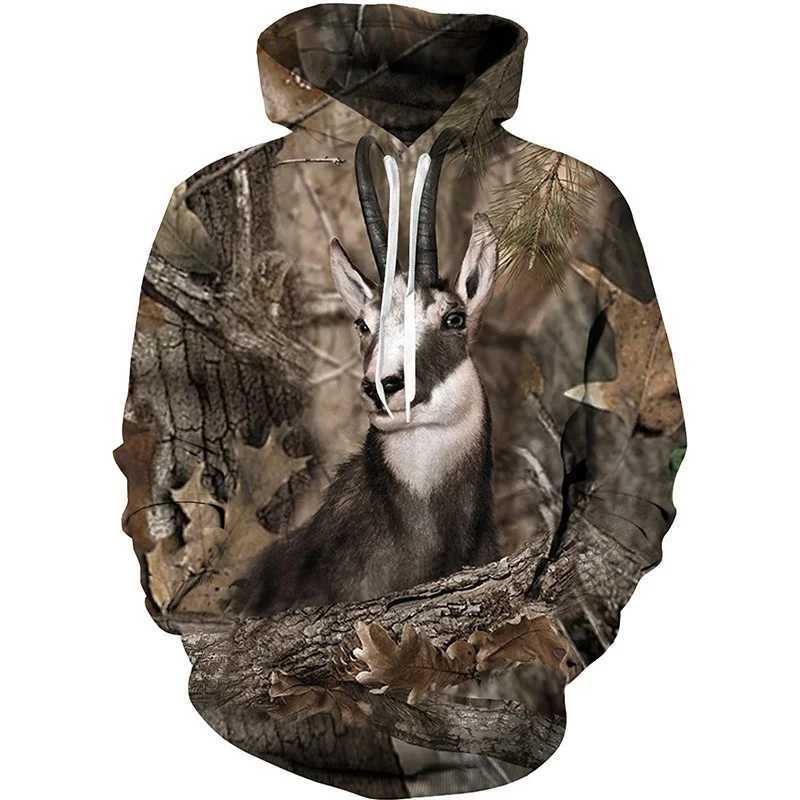 3D Animals Print Maple Leaves Pine Camouflage Hoodie For Men Hunting Cool Long Sleeve Pullovers Spring Autumn Sports SweatshirtXJ2500118