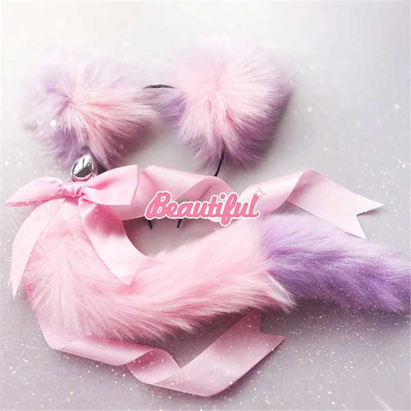 Fox Tail Bow Metal Butt Anal Plug Cute Bow-Knot Soft Cat Ears Headbands Erotic Cosplay Accessories Adult Sex Toys For CouplesXJ250121