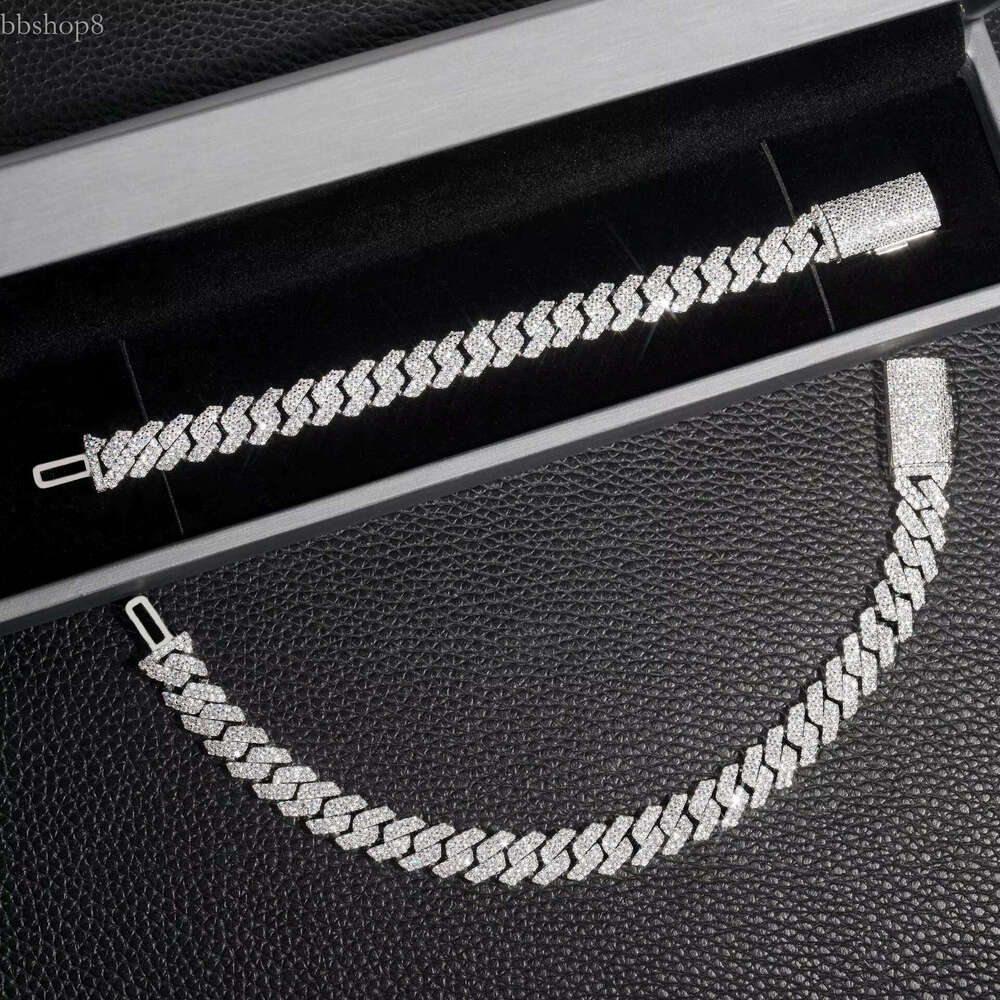 High end Chain Full Moissanite Cuban Hip Hop 10MM full set for men white glod necklace cuban k chain