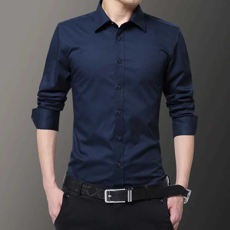 Men White Shirt Spring Autumn Solid Color Business Lapel Long-sleeved Formal Shirt Male Plus Size 7XL 8XL Black Light Blue NavyXJ250121