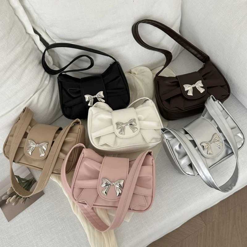 Trendy Bow Shoulder Bag Handbag Casual Underarm Bag Daily Commuting Bags PU Leather Lady Banquet Bag Business Womens BagsXJ250121