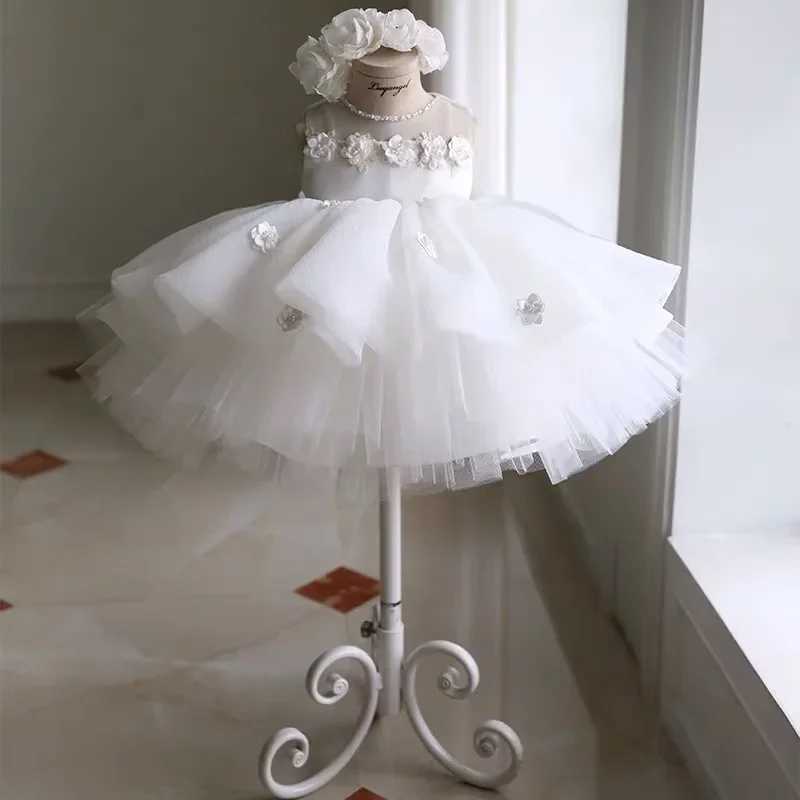 Newborn Baptism Dress For Baby Girl White First Birthday Party Wear 3D Flower Toddler Girl Christening Gown Wedding Dresses X250203