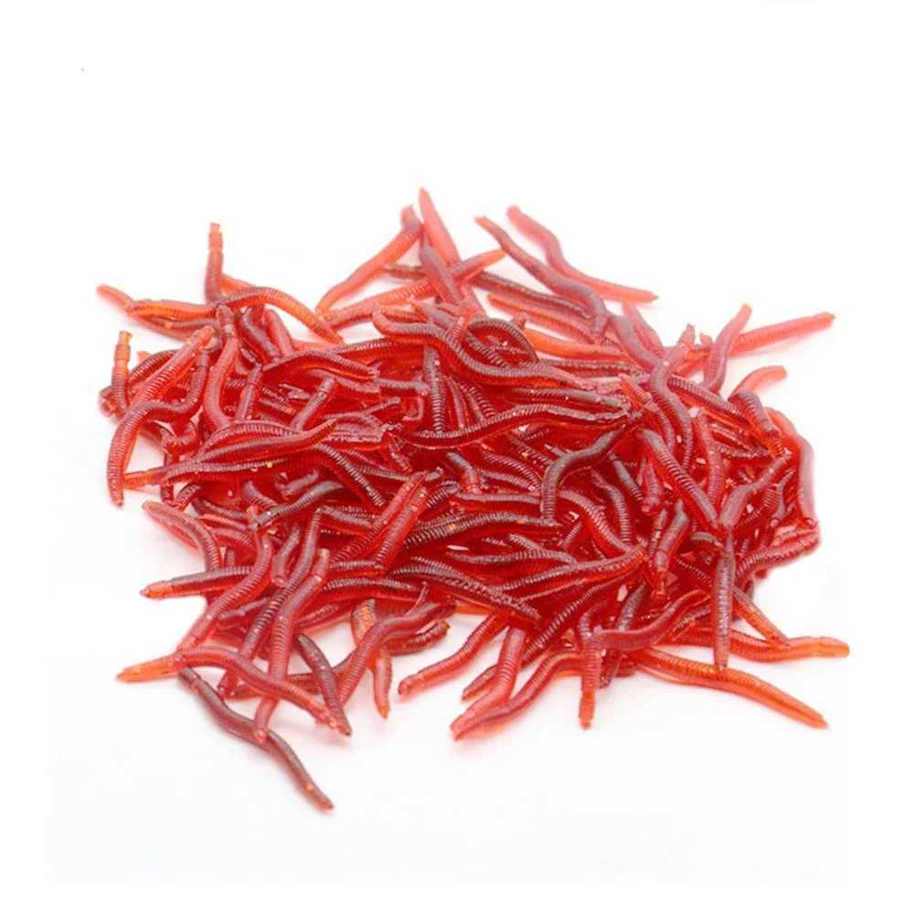 50/100pcs Lifelike Red Earthworm bait Worms Artificial Fishing Lure 40mm Soft Baits Silicone Shrimp Flavor Additive baits TackleXJ250122