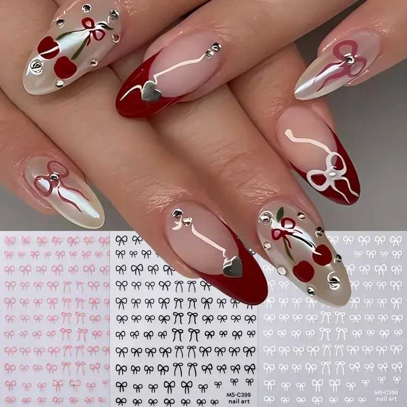 1/2pcs Black White Pink Mini Bowknot Design Nail Art Sticker Self Adhesive Lace Ribbons Bow Butterfly Decals Nail Art DecorationXJ250120