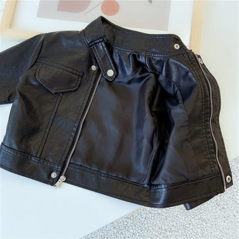 Girls Boys Black Pu Zipper Jackets Kids Baby Leather Jacket Spring Autumn Cool Coat Children Clothes Overcoats 2-6T 250113