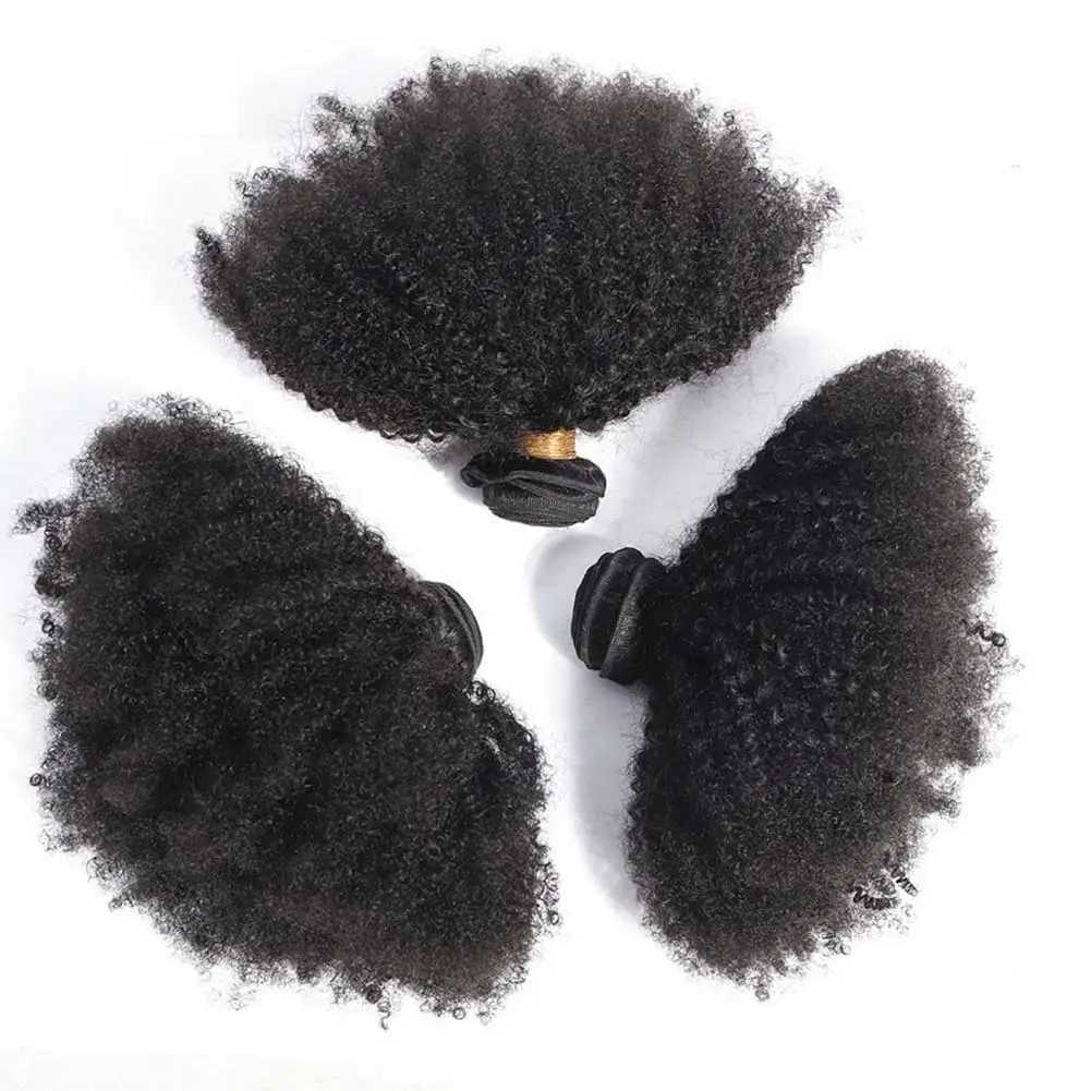 Afro Kinky Curly Human Hair Bundles 8 - 20 Inch Curly Weave 100% Unprocessed Virgin Extensions for Black Women Natural ColorXJ250120