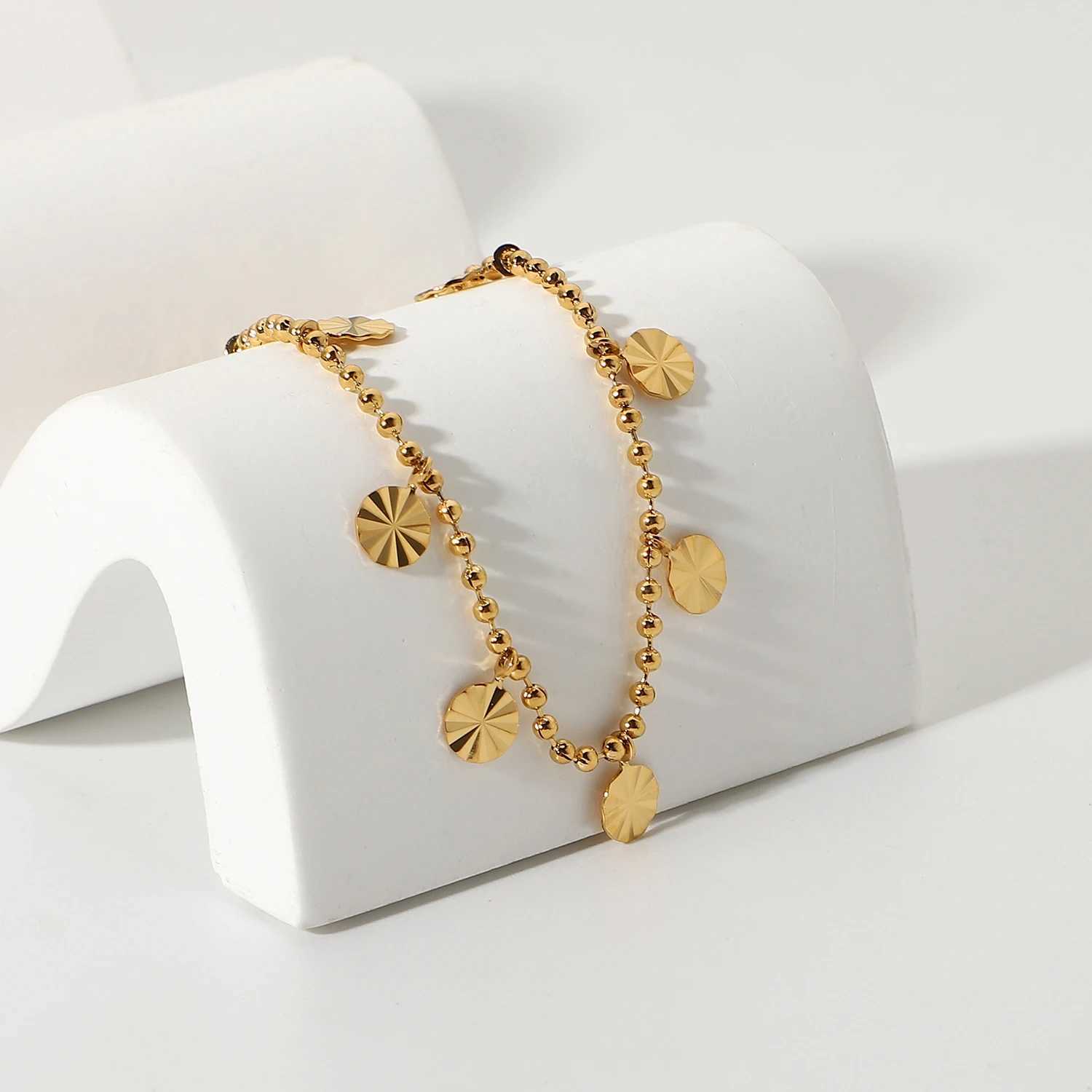 18K Gold Plated Stainl Steel Anklets For Women Bead Chain Petal Disc Pendant Anklet Foot JewelryXJ250121