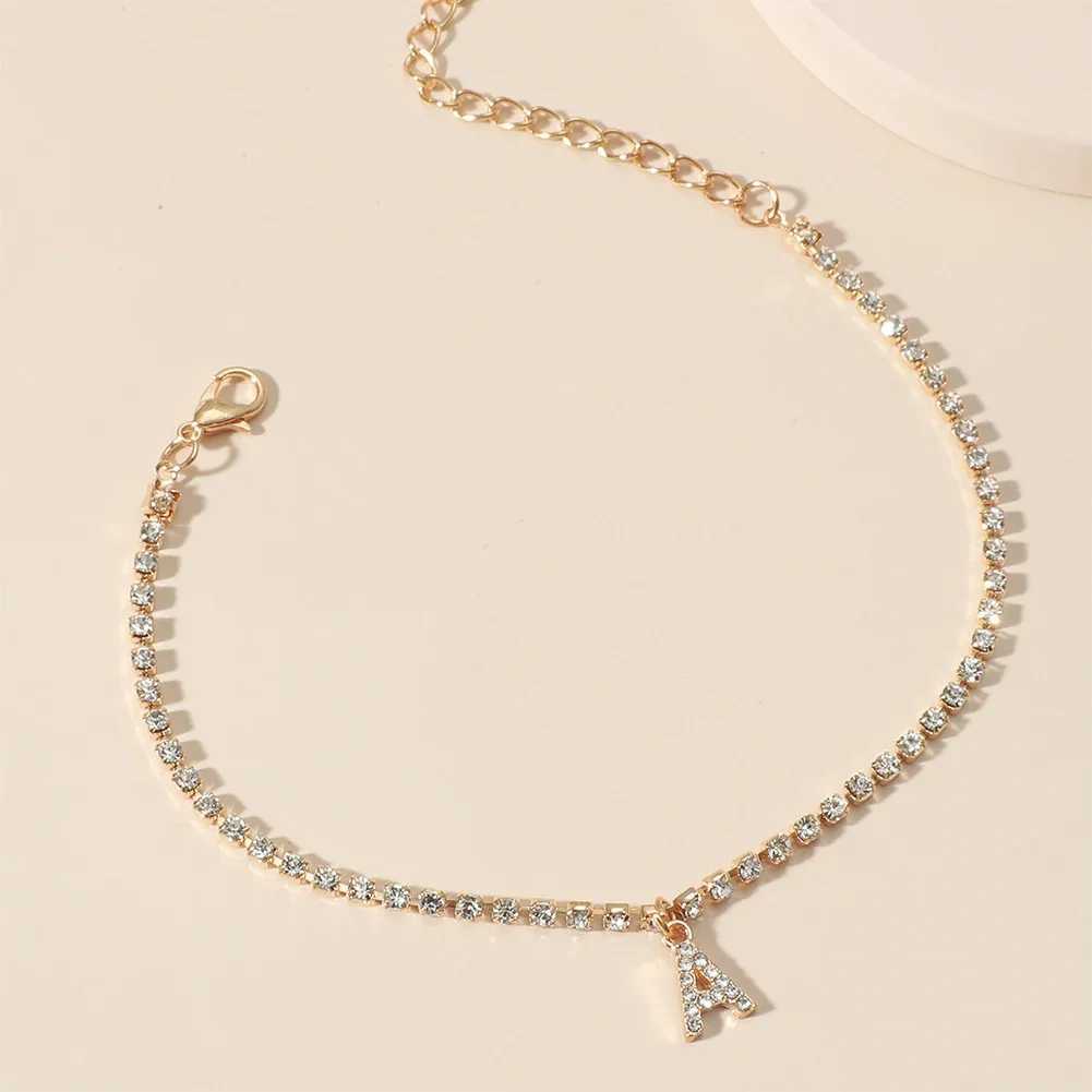 Fashion Creative Initial Letter Alphabet Pendant Rhinestone Shiny Beach Anklet Chain Foot Jewelry Ankle Bracelets for Women BohoXJ250121