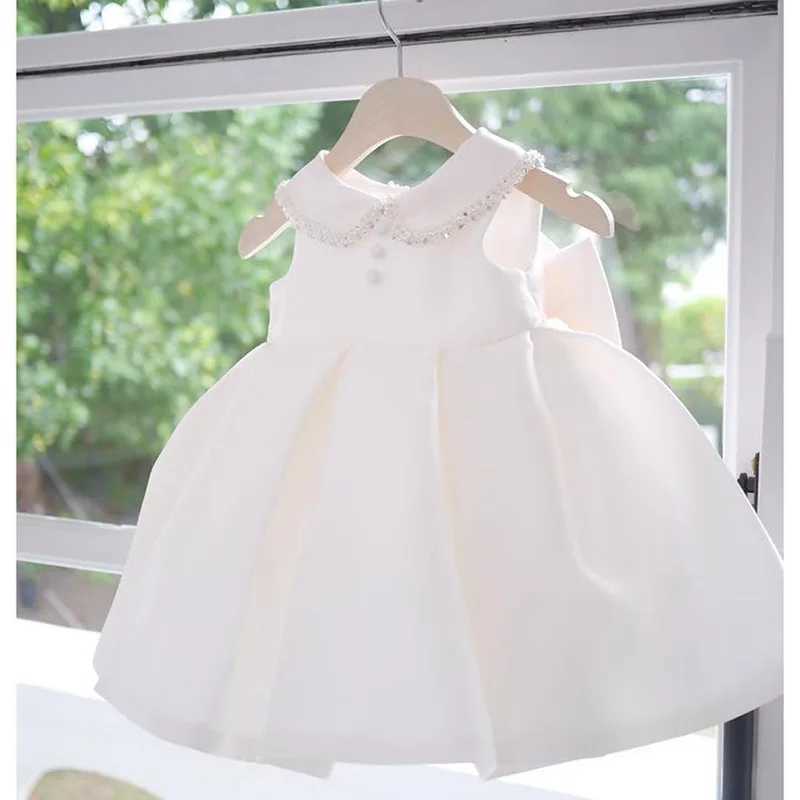 Baby White Baptism Dress For Girls Bridesmaid Party Dresses Pearl Children Clothes Bow Girl Birthday Princess Wedding Ball Gown X250203