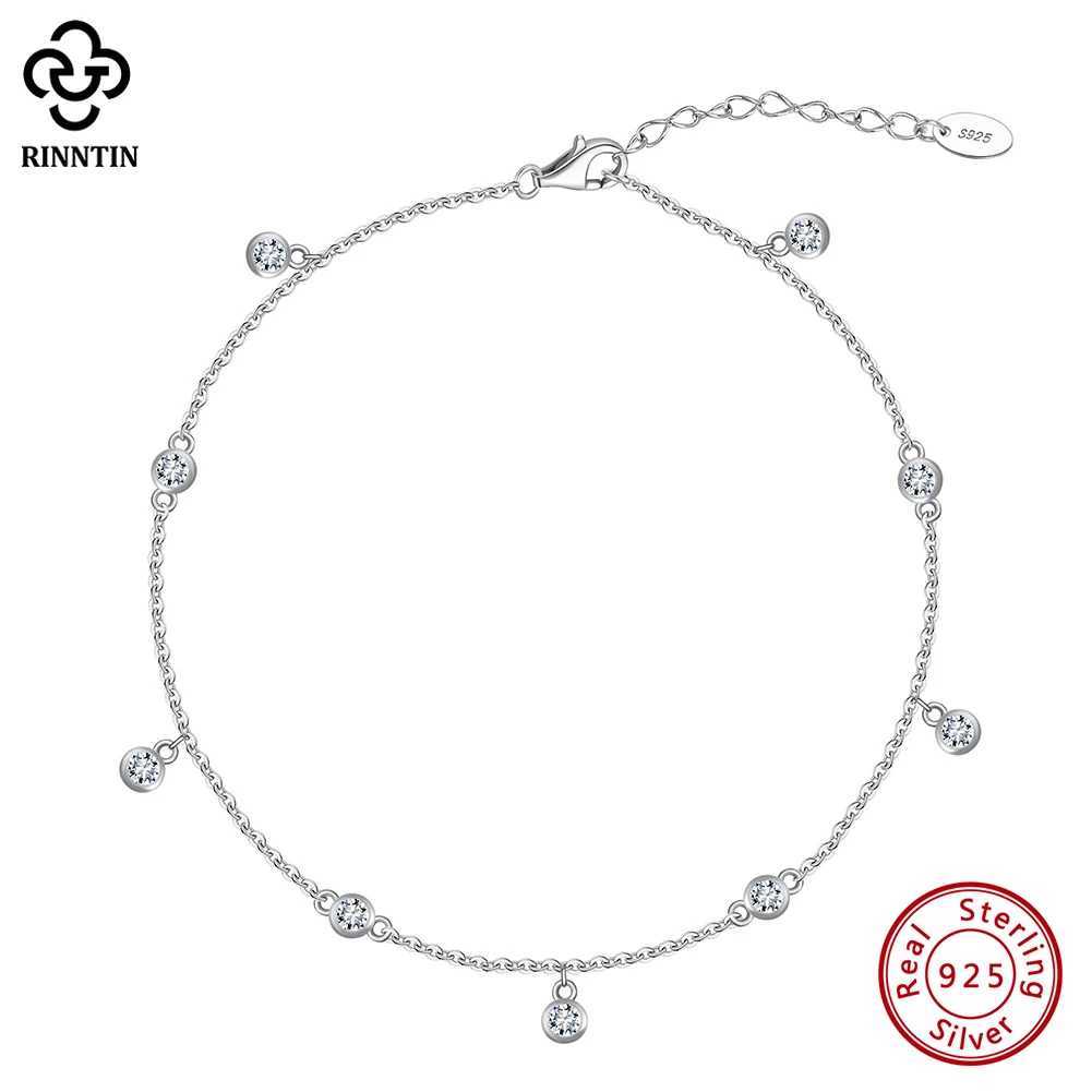 Rinntin Genuine 925 Sterling Silver Brilliant Cubic Zirconia Anklet for Women Adjustable Summer Foot Chains Jewelry SA70XJ250121