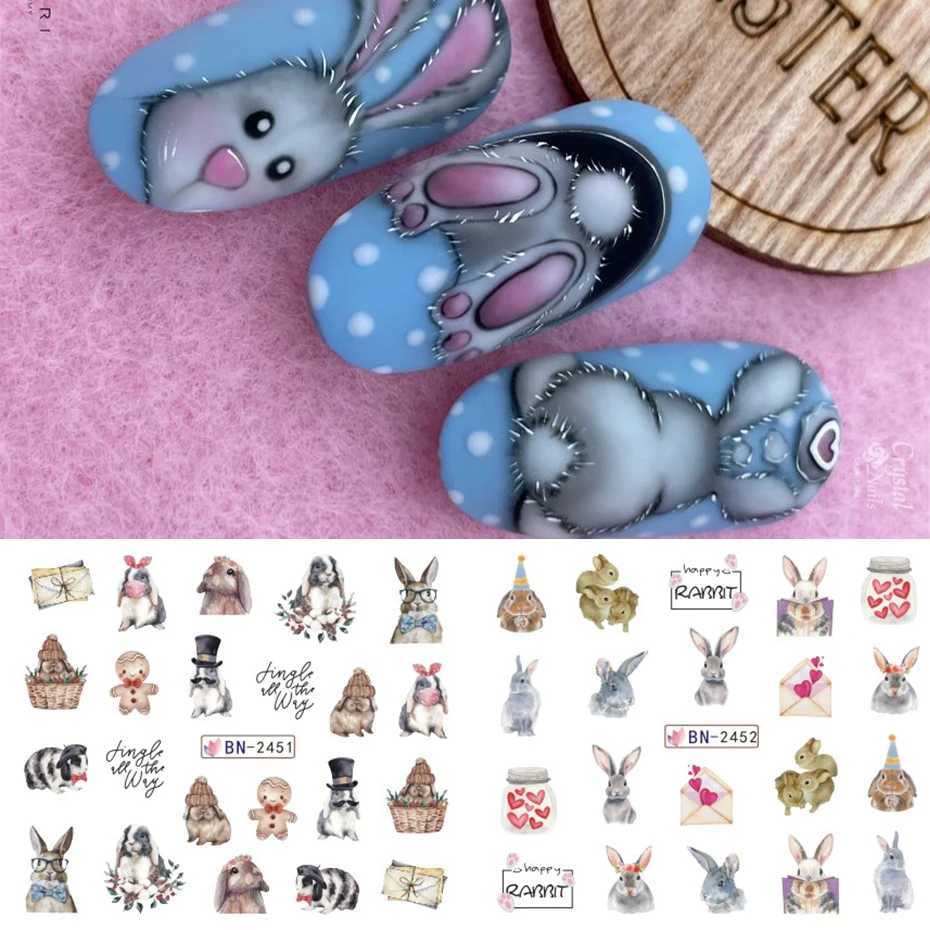 12pcs Easter Bunny Egg Sliders For Nails Rabbit Cartoon Design Flower Leaf Spring Decals Foils Accessories Watermark StickerXJ250120