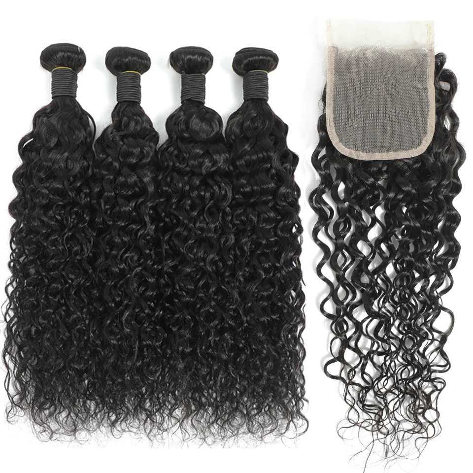 Water Wave Brazilian human hair Bundles With Clo Curly Human Hair 3/4 PCS Bundles With 4x4 13x4 Lace Frontal HairXJ250120