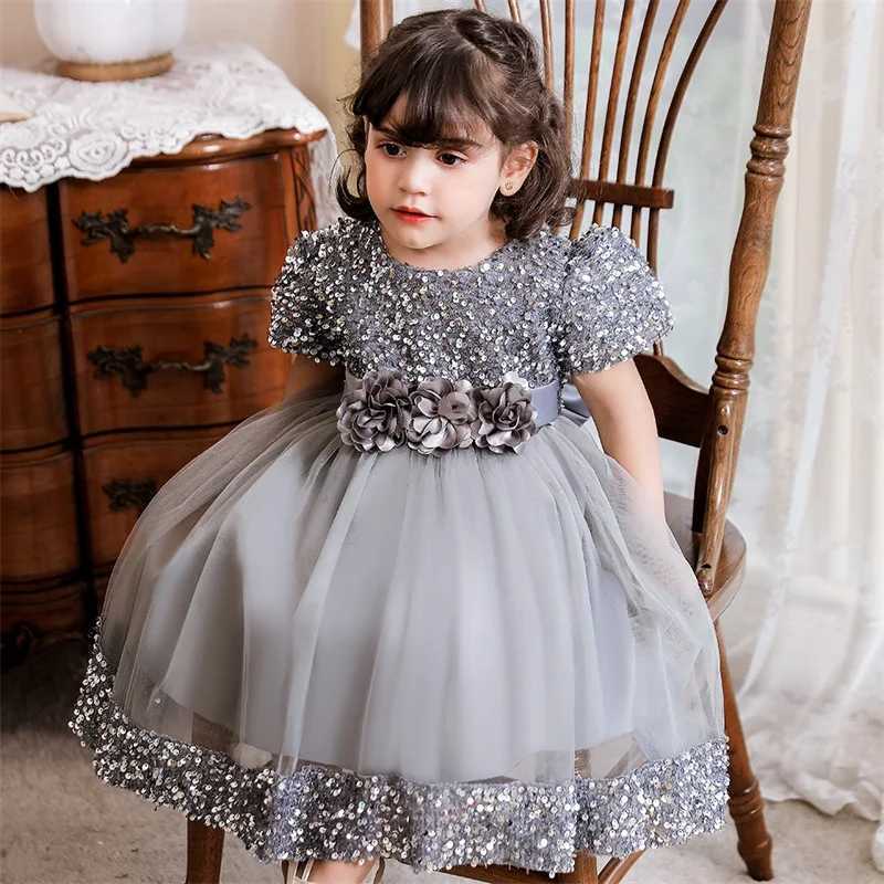Baby Girl Baptism Newborn Green Sequin Big Bow Flower Toddler Party Summer Dress Kids Christening Children Princess Ball Gown X250203