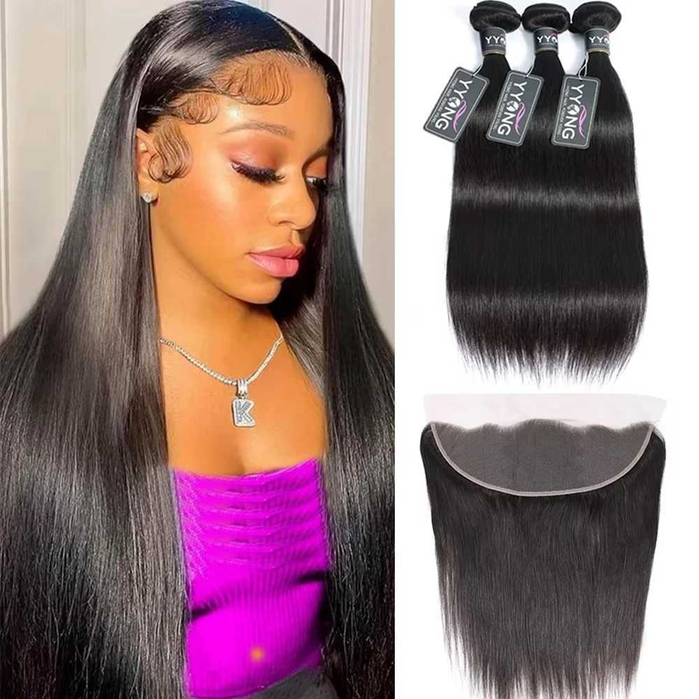 YYong 13x4 Lace Frontal With Bundles Peruvian Straight Bundles With Frontal Remy Human Hair Ear To Ear Lace Frontal With BundlesXJ250120