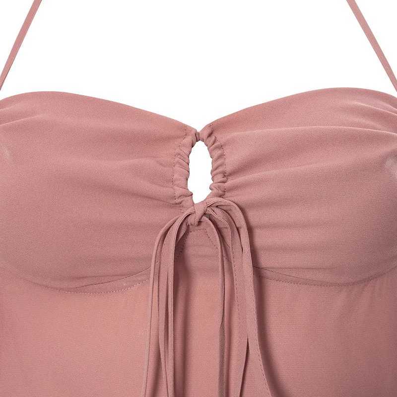 Women Sexy Mini Dress Long Sve Solid Color Square Neck Halter Dress Spring Hollow-Out Bow Tie-Up Dress Skinny y2k StreetwearXJ250115