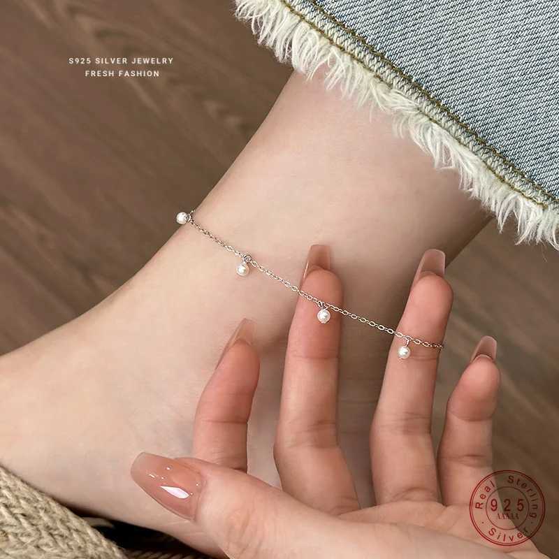 925 Sterling Silver Shell Pearl Tassel Anklet for Women Korean Exquisite Elegant Summer Foot AccoriesXJ250121