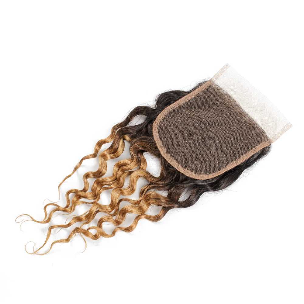 1B 27 Honey Blonde Water Wave 4x4 Lace Clo 100% Human Hair With Swiss Lace Indian Remy Hair Free Part Clo For WigsXJ250120