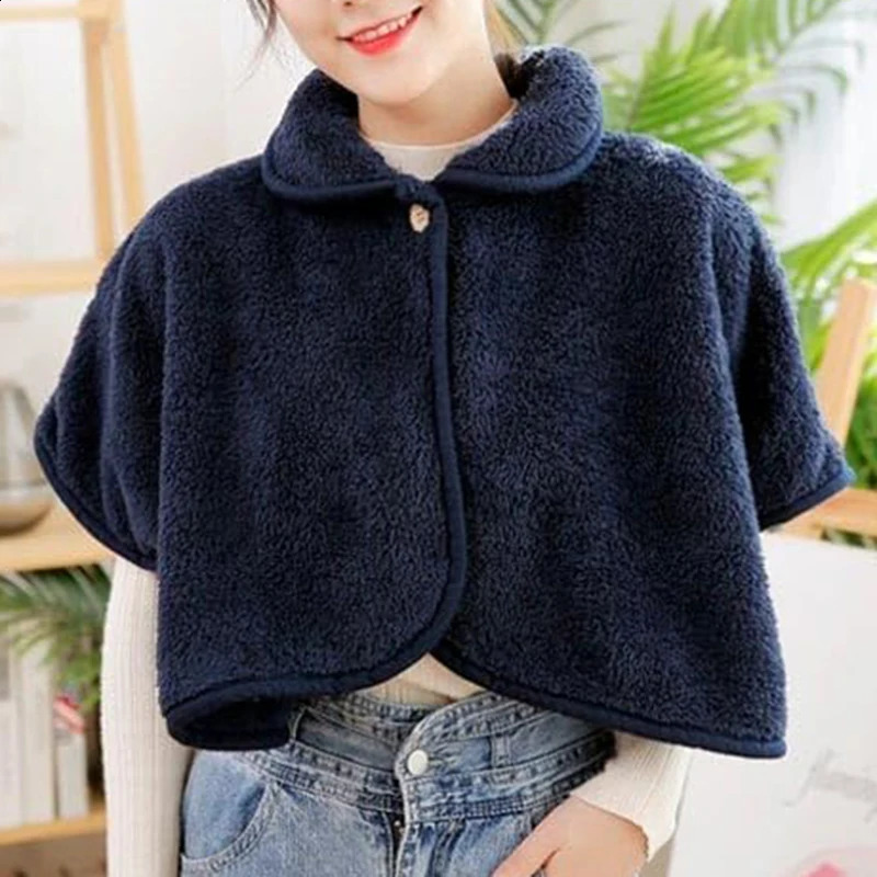 Women Thicken Shawl Autumn Winter Warm Loungewear Elegant Plush Fluffy Thickened Warm Overcoat Cape Shawl Scarf Gray Tops 250121