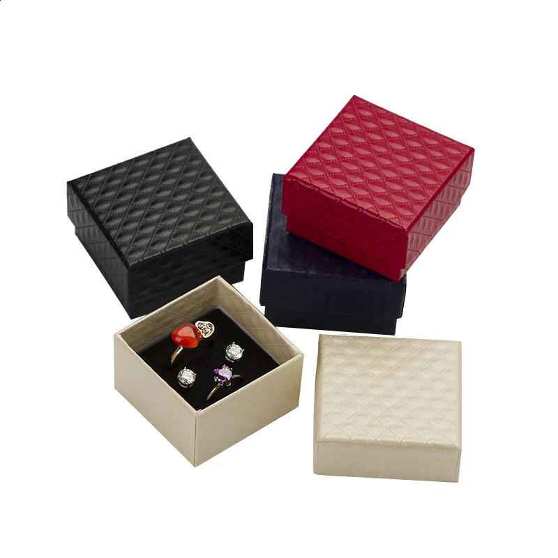 5*5*3cm Jewelry Display Box 48pcs Multi Colors Black Sponge Diamond Patternn Paper Ring /Earrings Box Packaging White Gift Box 250117