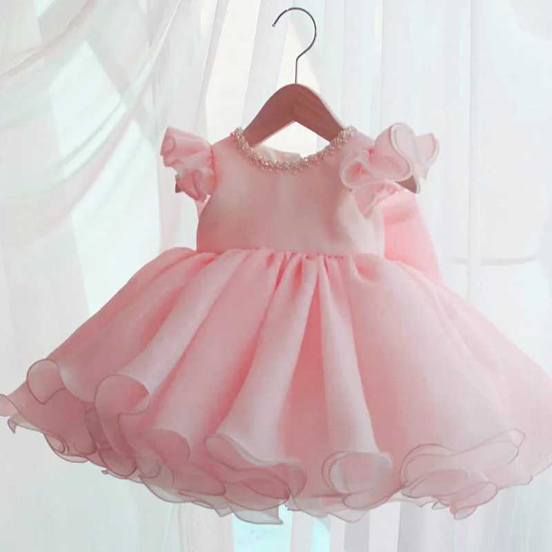 1 Years White Dresses Tutu Ball Gown Newborn Christening Princess Birthday Party Bow Children Baby Girl Clothes Summer Dresses X250203