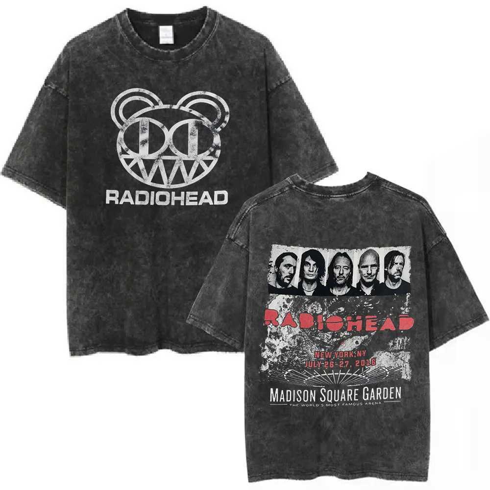 Radiohead Rock Band OK Computer Vintage Washed T-shirt Men Women Fashion Hip Hop T-Shirts 100% Cotton Casual T-shirts Streetwear X250203