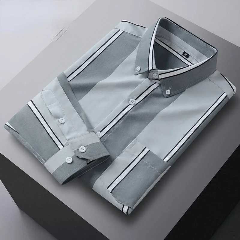 Men Printed Shirt Spring and Autumn Long-sleeved Pocket Stripes Shirt Slim Man Fashion Korean All Matching Casual UndershirtXJ250121