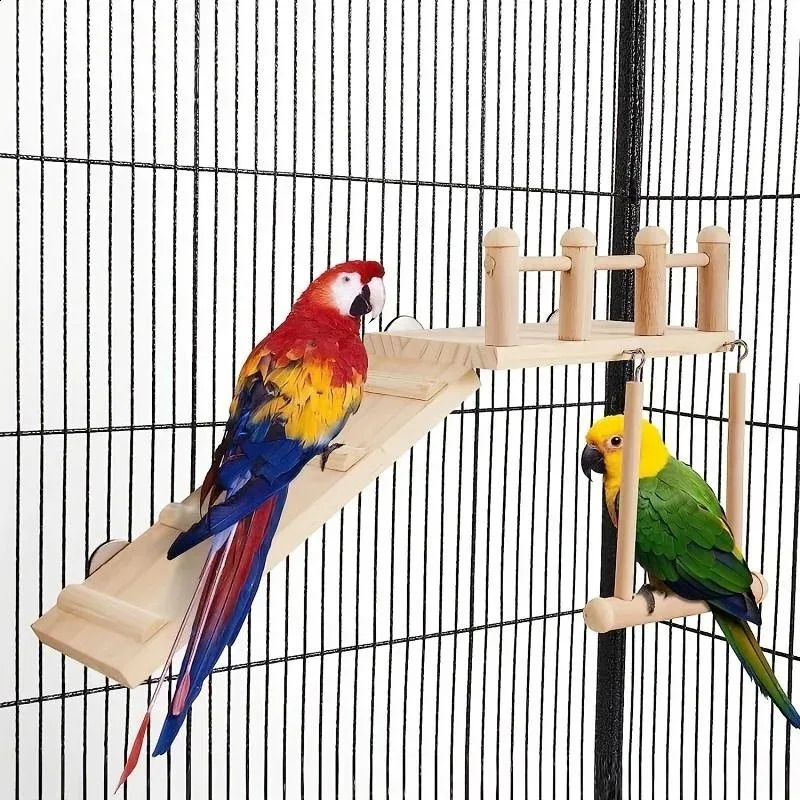 Bird Perches Platform Swing Climbing Ladder Parrot Cage Accessories Wooden Playing Gyms Exercise Stands Parrot Cage Toys Sets 250121