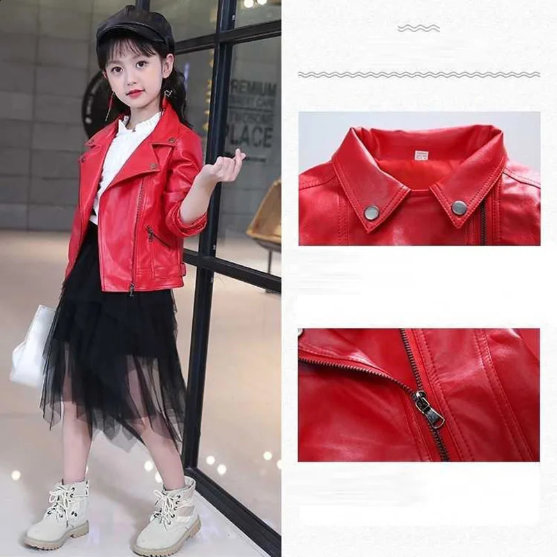 3 4 5 6 8 10 12 Years Spring Autumn Boys Leather Jacket Girls Zipper Fashion PU Childrens Coat Birthday Gifts Kids Clothes 250114
