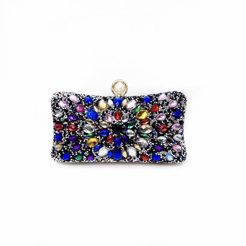 TEMU Fashion Colored Water Sparkling Inlaid Diamond Banquet Handbag Evening Dress Bag