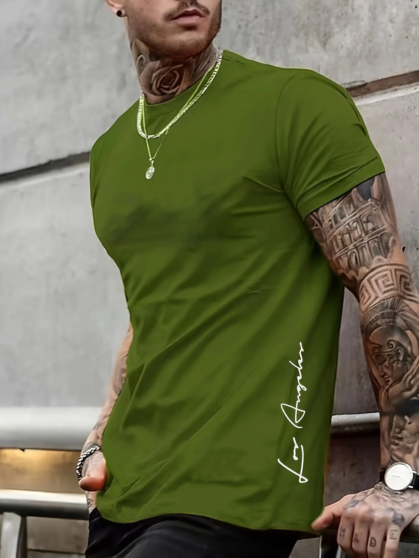 summer loose Contrast Color Alphabet los Angelest print slim fit casual sports round neck short sleeved Tshirt 250120
