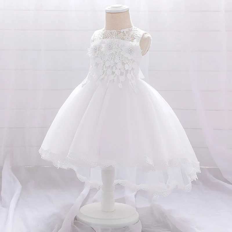 Cute Girl Pink Princess Dress Newborn Childrens 1st Birthday Party Embroidered Flower Costume Baby Bow Baptist Dress X250203