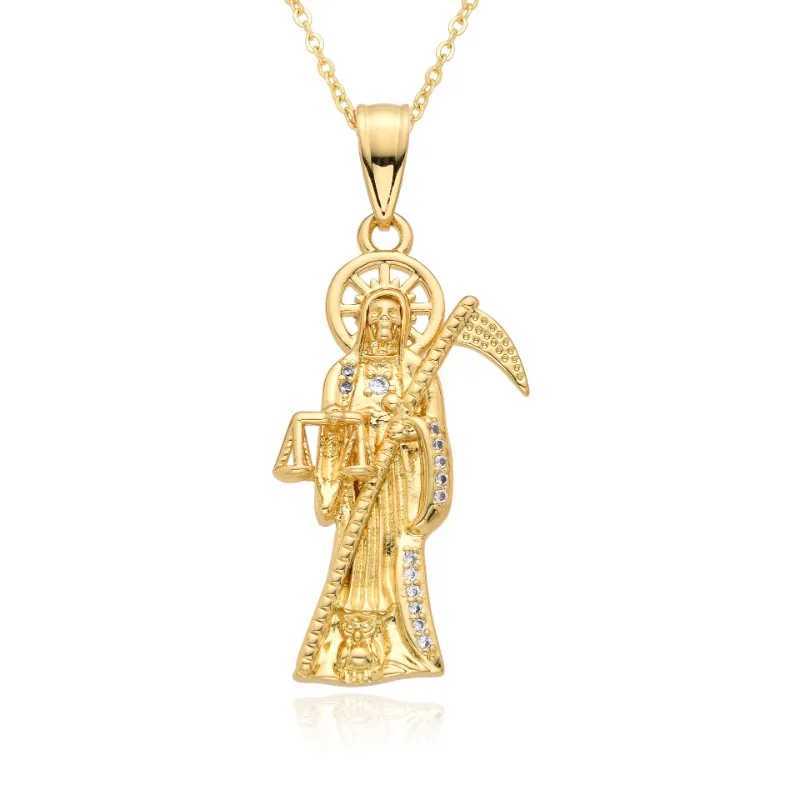 Saint Jude Necklace 14K Gold Plated San Judas Pendant Figaro ChainXJ250121