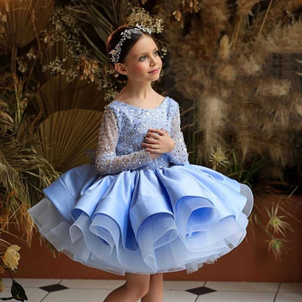 Baby Girl Birthday Fluffy Dress Infant Sequin Baptism Gown Flower Wedding Costume Kids Long Sleeved Clothes Toddler Dresses X250203
