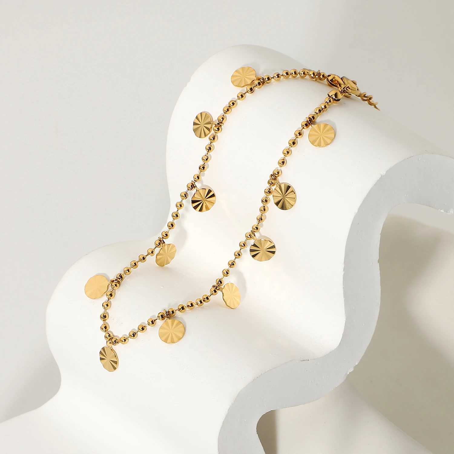 18K Gold Plated Stainl Steel Anklets For Women Bead Chain Petal Disc Pendant Anklet Foot JewelryXJ250121