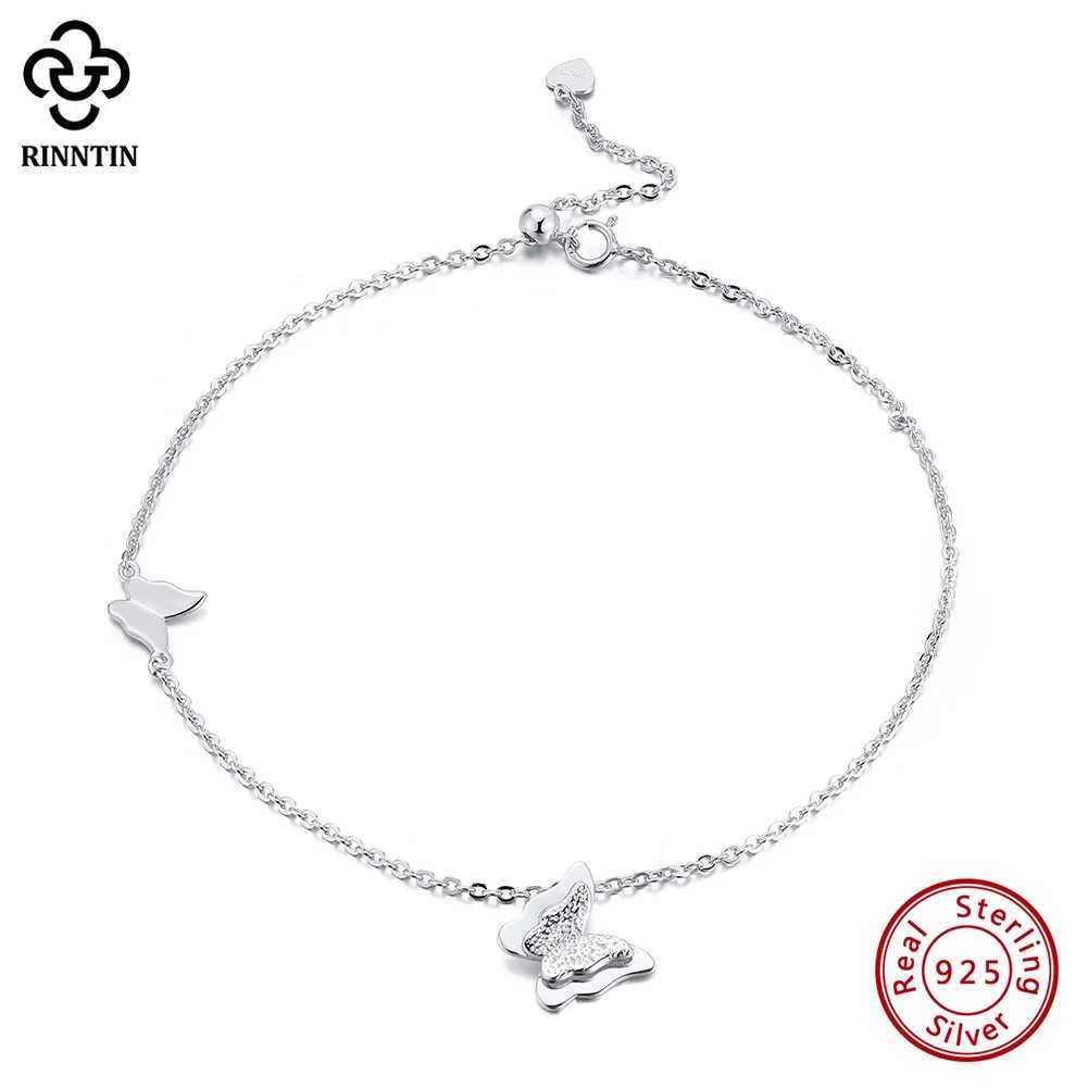Rinntin Genuine 925 Sterling Silver Butterfly Anklet for Women Fashion Foot Bracelet Summer Sexy Strs Jewelry SA63XJ250121